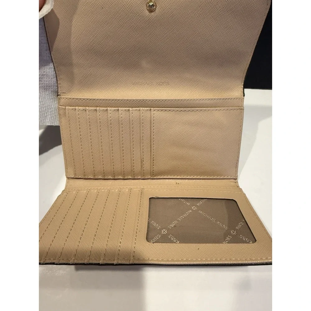 Michael Kors Beige Saffiano Leather Flap Wallet Continental Zip MK